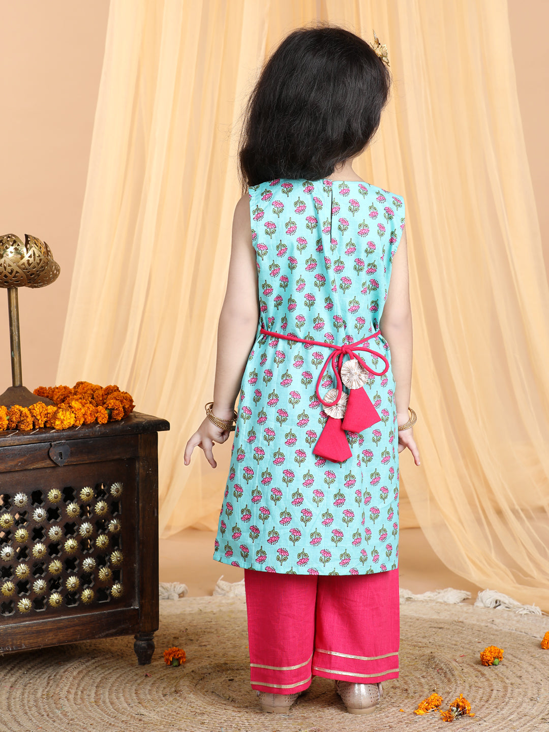 Blue & Pink Cotton Kurti Set