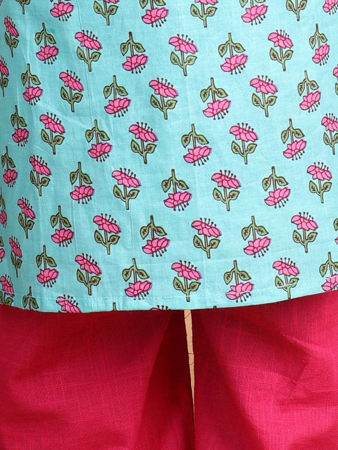 Blue & Pink Cotton Kurti Set