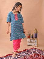 Blue kurti with Lace paired with Pink Plazo pant