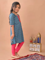 Blue kurti with Lace paired with Pink Plazo pant