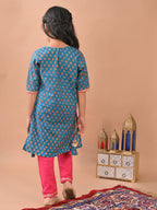 Blue kurti with Lace paired with Pink Plazo pant