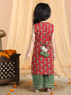 Red & Green Cotton Kurti Set