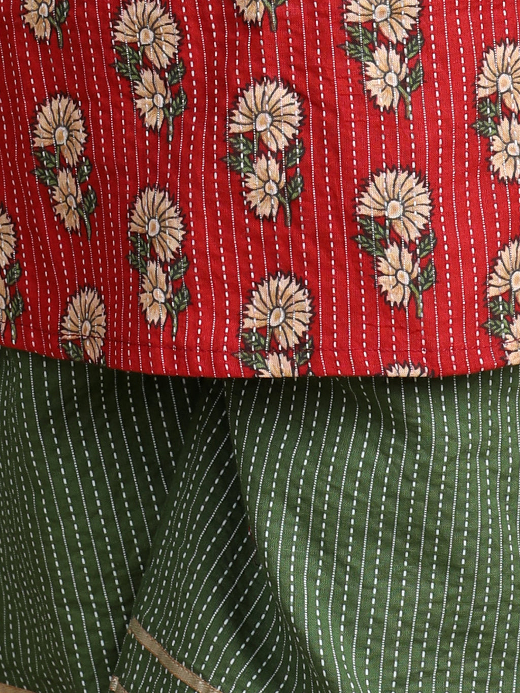 Red & Green Cotton Kurti Set