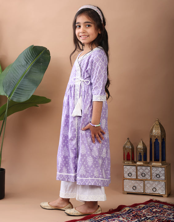Purple Angrakha Kurti  paired with white Plazo pant