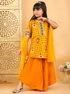 Yellow Patola printed 3/4 Skeeves kurti with flair pant and dupatta