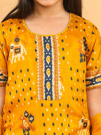 Yellow Patola printed 3/4 Skeeves kurti with flair pant and dupatta