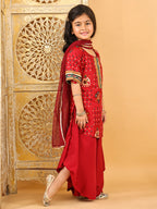 Red Patola printed 3/4 Skeeves kurti with flair pant and dupatta
