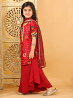 Red Patola printed 3/4 Skeeves kurti with flair pant and dupatta