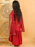 Red Patola printed 3/4 Skeeves kurti with flair pant and dupatta