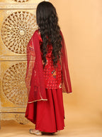Red Patola printed 3/4 Skeeves kurti with flair pant and dupatta