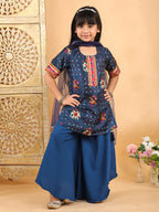 Blue Patola printed 3/4 Skeeves kurti with flair pant and dupatta