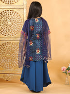 Blue Patola printed 3/4 Skeeves kurti with flair pant and dupatta