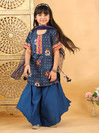 Blue Patola printed 3/4 Skeeves kurti with flair pant and dupatta