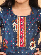 Blue Patola printed 3/4 Skeeves kurti with flair pant and dupatta