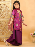Purple Patola printed 3/4 Skeeves kurti with flair pant and dupatta