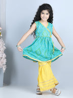 Green Leheriya Detail Kurti With yellow Sharara