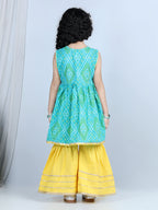 Green Leheriya Detail Kurti With yellow Sharara