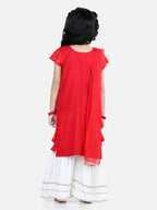 Red embroidered Gota Patti Lace Detail Kurti With Sharara And Dupatta