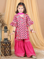 Pink Floral Motif Printed Kurta Sharara With Dupatta