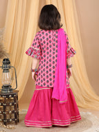 Pink Floral Motif Printed Kurta Sharara With Dupatta