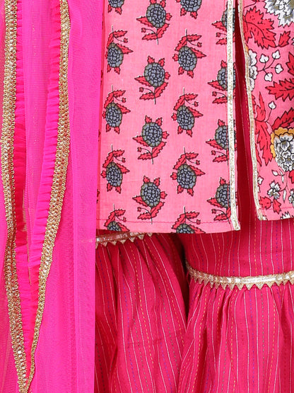 Pink Kurti with Pink sharara pant and dupatta
