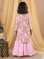 Pink Floral Motif Printed Gota Patti Detailed Kurta Sharara With Dupatta