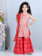 Pink Floral Motif Printed Kurti With Sharara And Dupatta