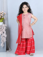 Pink Floral Motif Printed Kurti With Sharara And Dupatta