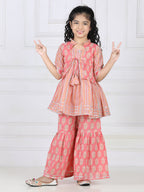 Ethnic Motif Printed Lace Detailed Jacket Styled Kurta & Sharara Set