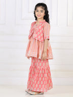 Ethnic Motif Printed Lace Detailed Jacket Styled Kurta & Sharara Set