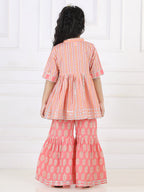 Ethnic Motif Printed Lace Detailed Jacket Styled Kurta & Sharara Set