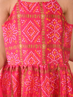 Pink  bandez  sleeveless Kurti  paired with pink sharara pant and dupatta