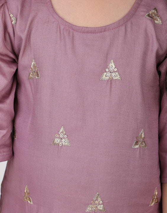 Purple embroidered Kurti with sharara and dupatta
