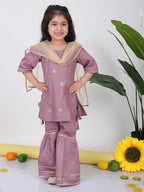 Purple embroidered Kurti with sharara and dupatta