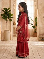 Kinder Kids Red Printed Kurti With Red Pant and Dupatta