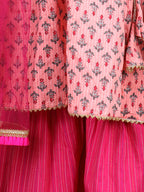 Pink Floral Printed Kurti Sharara & Dupatta