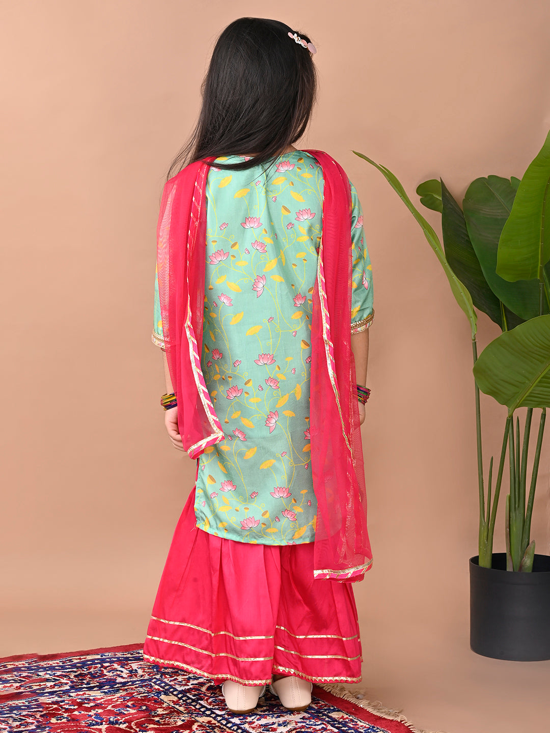 Green printed Kurti with Sharara and dupatta