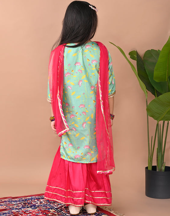 Green printed Kurti with Sharara and dupatta