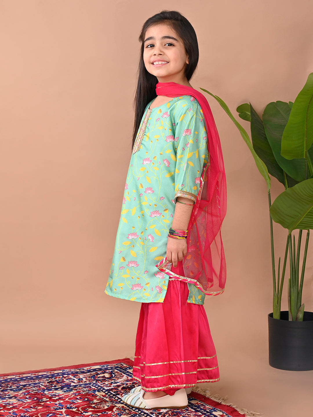 Green printed Kurti with Sharara and dupatta