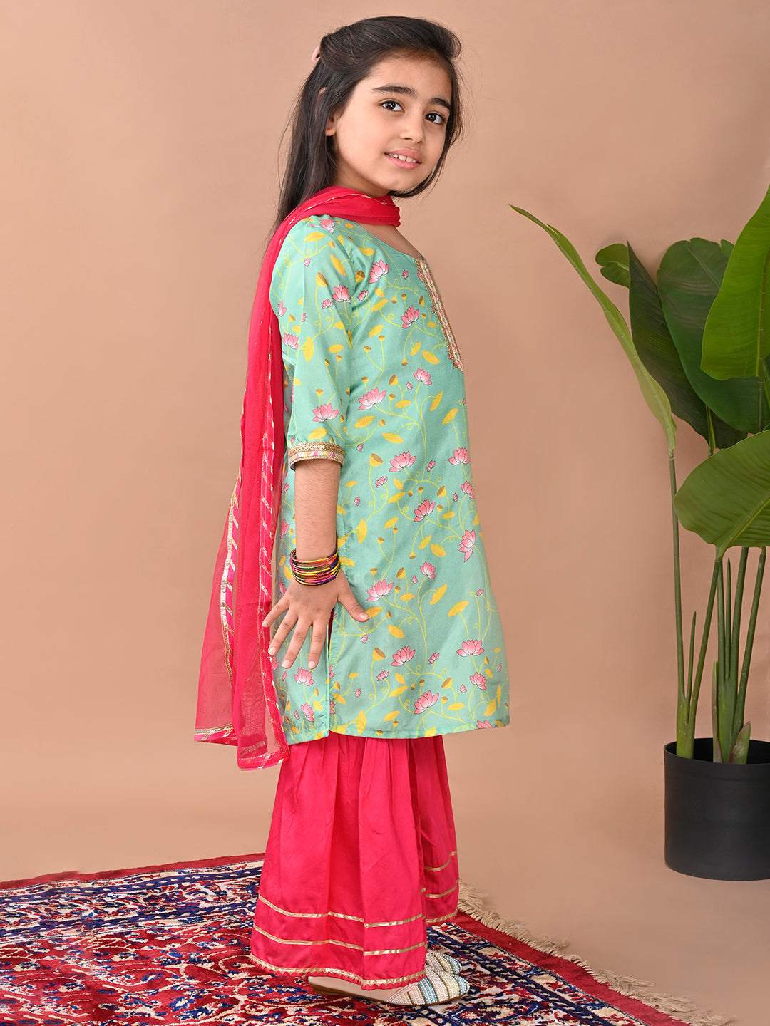 Green printed Kurti with Sharara and dupatta