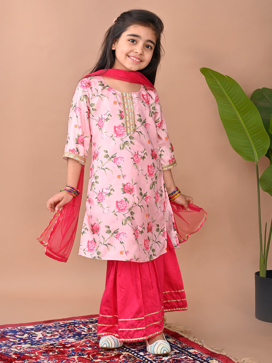 Pink  printed Kurti with Sharara and dupatta