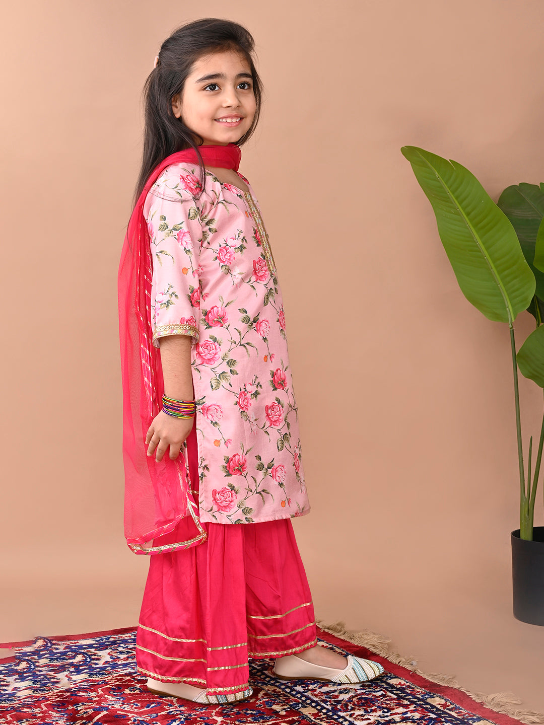 Pink  printed Kurti with Sharara and dupatta