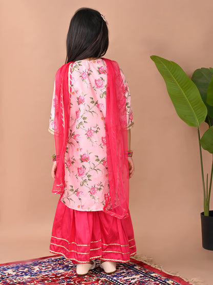 Pink  printed Kurti with Sharara and dupatta