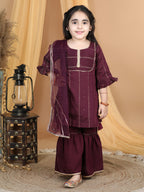 Purple Sequin & Gota Lace Embellished Weaved Kurta With Sharara & Dupatta