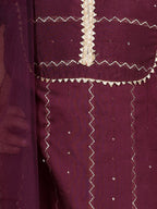 Purple Sequin & Gota Lace Embellished Weaved Kurta With Sharara & Dupatta