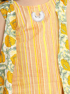 Yellow stripped sleeveless kurti with Floral sharara and jacket
