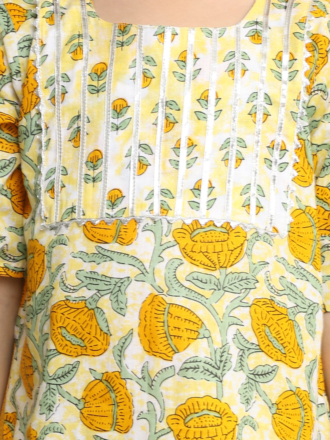 Yellow 3/4 sleeves printed Kurti with yellow sharara pant and dupatta