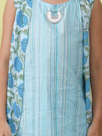 Blue stripped sleeveless kurti with Floral sharara and jacket