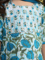 Blue 3/4 sleeves printed Kurti with blue sharara pant and dupatta