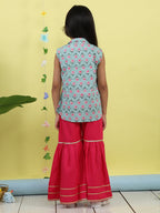 Green sleeveless collar kurti with pink Sharara
